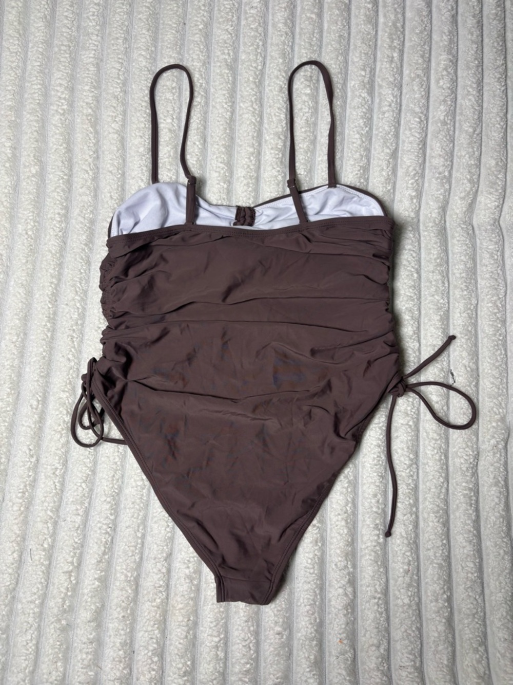 Women’s Brown Cutout One-Piece Swimsuit with Side Ties - Picture 6 of 8